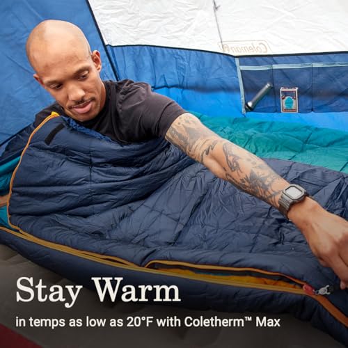 Coleman Big Bay 0/20/40°F Cold-Weather Sleeping Bag, Adult Mummy Sleeping Bag with Headrest, Foot Ventilation, & Storage S...