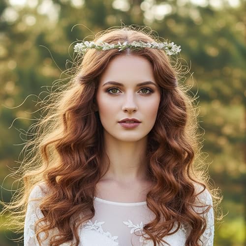 KorViSHOW White Flower Crown Headband, Artificial Renaissance Floral Headpiece, Fairy Boho Flower Headband for Women Girls...