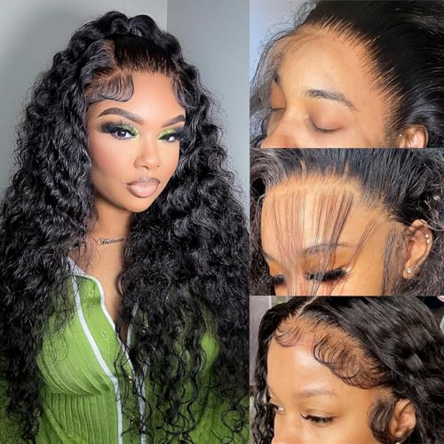 13x4 HD Deep Wave Lace Front Wigs Human Hair Wigs for Women 200% Density Curly Lace Front Wig Human Hair 22 Inch Deep Wave Frontal Wigs for Women Pre Plucked Deep Wave Wig Natural Hairline