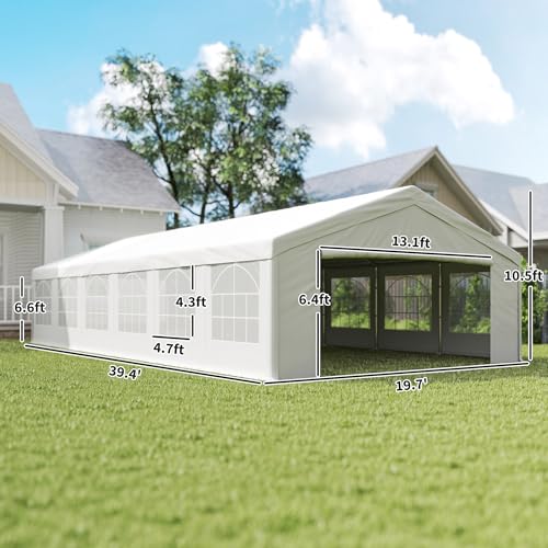 Outsunny 20 x 40 ft Heavy Duty Party Tent Outdoor Gazebo Wedding Tent Event Shelter Carport BBQ with Removable Sidewalls &...
