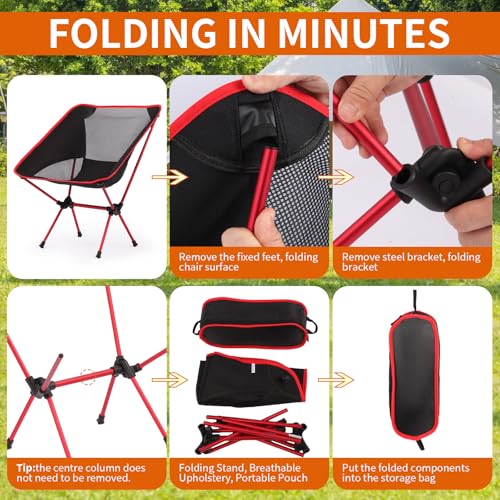 Veathzet Ultralight Camping Chair, Foldable Portable Camping Chair with Breathable Nylon Mesh, Compact Design & Carry Bag ...