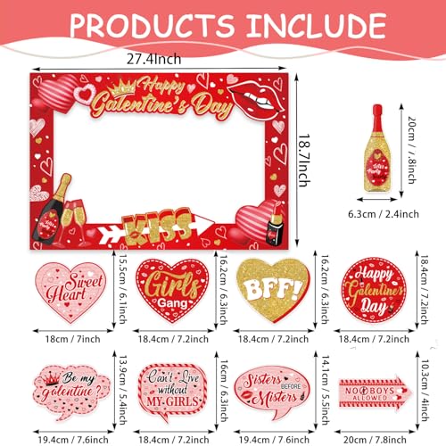 31pcs Galentines Day Decorations Party Photo Booth Props with Frame,Happy Galentines Day Party Decorations Galentines Back...