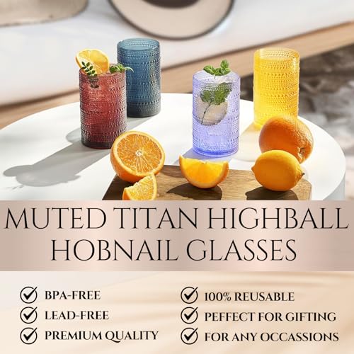 Khen Plastic Hobnail Drinking Highball Glasses Set of 6 Neutral Tones Cups 14oz, Shatterproof & Unbreakable Acrylic Beaded...