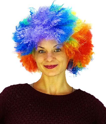 Funny Party Hats 6 Piece Set - Clown Wig Sunglasses & Nose - Clown Accessories Kit - Photo Booth Props