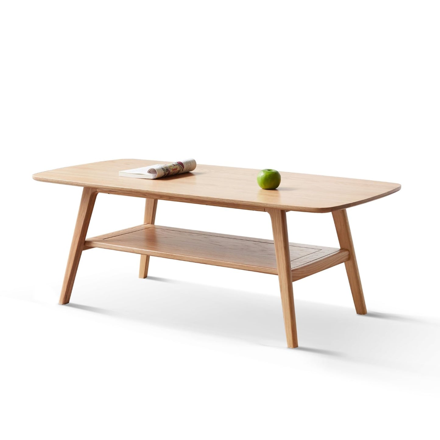 Bamskov Wood Coffee Table - 100% Solid Oak Wood - Double Storage Coffee Table, Eco-Friendly Finish Center Table - Easy Assembly (Natural, 31.49" D x 19.68" W x 17.32" H)