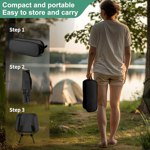Lightweight Camping Chairs with Adjustable Height, Portable Camping Chairs for Adults with Carry Bag and Side Pockets, Fol...