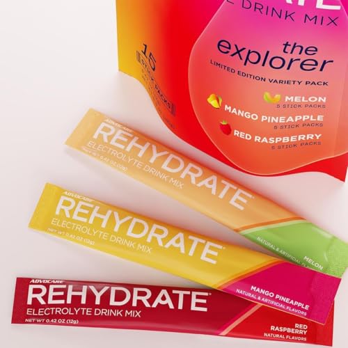 AdvoCare Rehydrate Electrolyte Drink Mix - Hydration & Recovery Drink with Sodium, Potassium & More - 15 Servings - Variet...