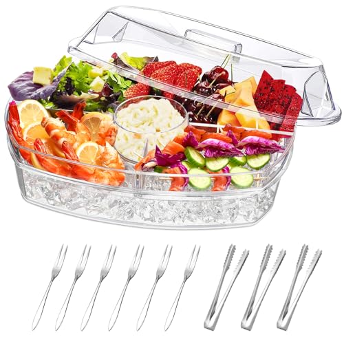Chilled Serving Platters,Chilled Veggie Tray with Lid,Ice Serving Platters and Trays Cold Travel,Fruit Ice Serving Tray,Ap...