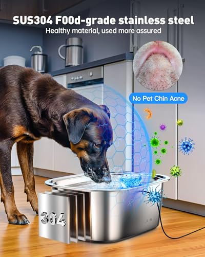Stainless Steel Dog Water Fountain,3 Gallon Large Pet Water Fountains for Dogs and Cats, 12L /422oz Dog Water Bowl Dispens...