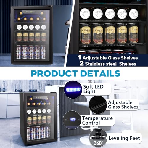 Electactic 26 Bottle Wine Cooler, 95 Cans Beverage Refrigerator, 2.6 cu.ft Drink Fridge Digital Temperature Control for Be...