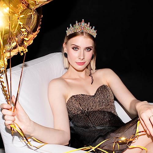 Velscrun Rainbow Color Crystal Birthday Tiara Crowns for Women Girls Elegant Princess Crown with Combs Birthday Girl Headb...