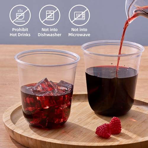 WELLIFE 12 oz Clear Plastic Cups, 100 Pcs Disposable Wine Glasses Stemless Cocktail Punch Cups for Cold Drinking Wedding P...