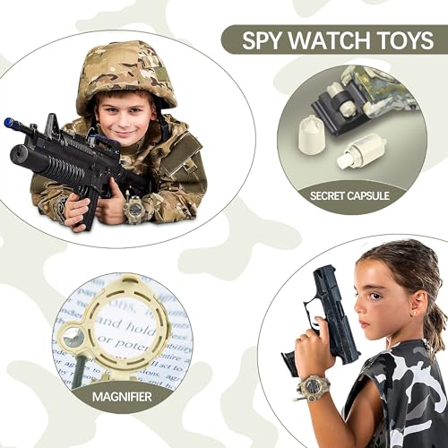 cxjoigxi Walkie Talkies for Kids Rechargeable, Spy Watch Army Toys, 7 in 1 Walkie Talkie Watches with Flashlight, Two-Way ...