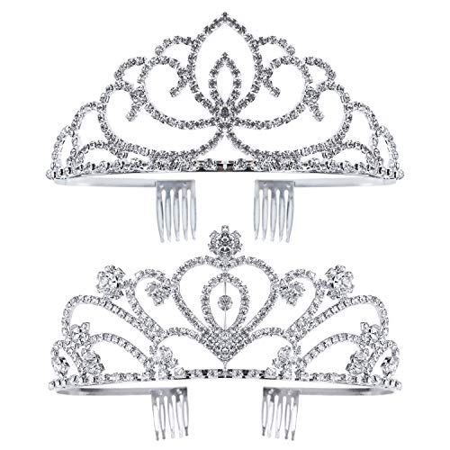 Exacoo Pack of 2 Rhinestone Tiara Crown Exquisite Headband Comb Pin Wedding Bridal Birthday Tiaras