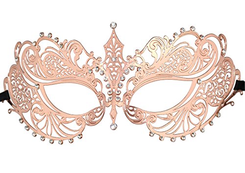 Thmyo Women's Laser Cut Metal Venetian Halloween Mardi Gras Party Mask(Rose gold)