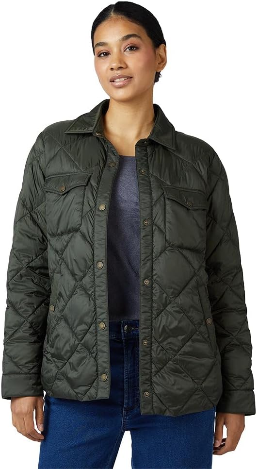 32 Degrees Heat Women’s Lightweight Poly-Fill Shirt Jacket – Quilted Snap-Front Shacket