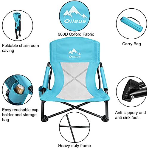 Oileus Low Beach Chair for Beach Tent/Shelter/Camping/Outdoor Ultralight Backpacking Folding Recliner Chairs with Cup Hold...