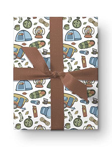 Cute Kawaii Camping Gear Wrapping Paper Premium Father's Day Gift Wrap Camp Birthday Theme Birthday Party Decoration Tent ...