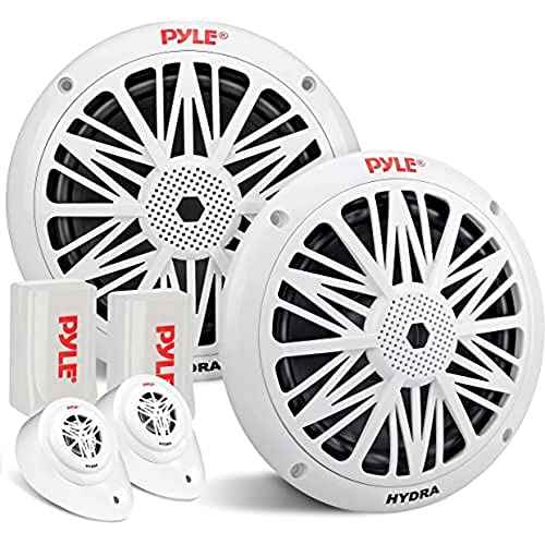 Pyle 200 Watt Marine Speaker System - Weather Resistant Dual 2 Way 6.5 Inch Outdoor Stereo Audio Sound Speakers w/ 85Hz-6kHz Frequency Response, Heavy Duty 8oz Magnet Structure (White, Pair)