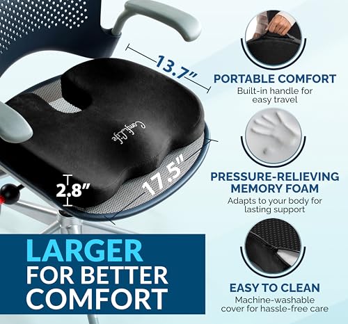 ComfiLife Premium Gel & Memory Foam Seat Cushion – Doctor Recommended Office Chair Cushion, Car Seat Cushion – Chair Cushi...