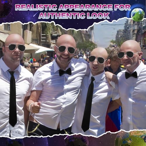 Mepase 8 Pcs Halloween Latex Bald Caps with Head Wig Caps Sunglasses Tie and Bow Tie for Adults Men Halloween Party Cospla...