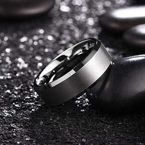 King Will Silver 7mm Men's Wedding Ring - Brushed Matte Finish, Beveled Polished Edge, Comfort Fit Size 7.5