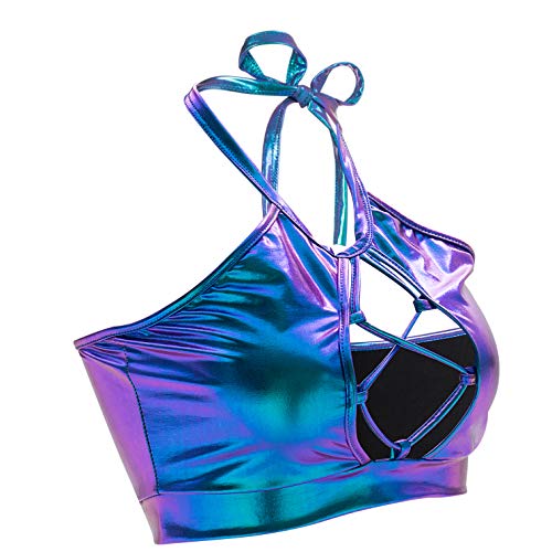 SFBBCLOZ Women's Rave Outfit Sets For Women Festivals 2 Pcs Metallic Tops Skirt EDM Party Club Holographic Rave Outfits