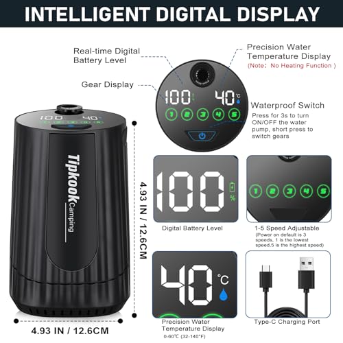 Portable Shower for Camping Essentials: 10000mAh Battery Powered Shower Rechargeable, IPX8 Waterproof Outdoor Shower, 5-Sp...