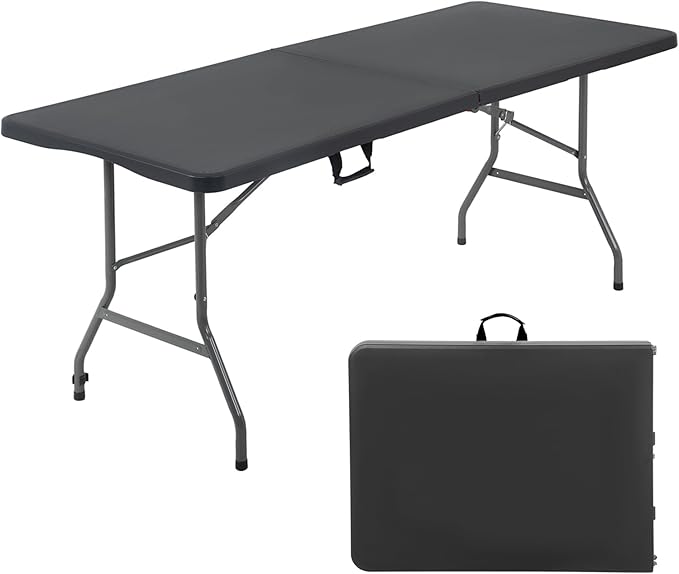 FDW 6 Foot Outdoor Dining Table, Foldable Portable Rectangular Plastic Folding Table with Built in Carrying Handle for Par...