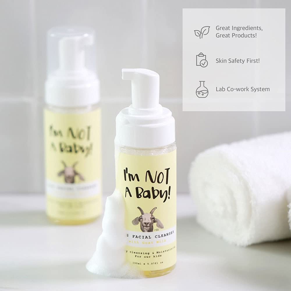 I'm NOT A Baby! Kids Face Wash Facial Cleanser - Gentle Goat Milk Formula for Sensitive Skin, Deep Hydration, Tear-Free, Hypoall