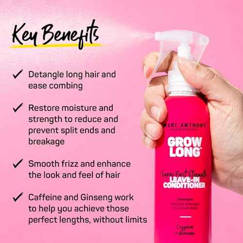 Marc Anthony Leave-In Conditioner Spray & Detangler, Grow Long Biotin - Anti-Frizz Deep Conditioner For Split Ends & Breakage - Vitamin E, Caffeine & Ginseng for Curly, Dry & Damaged Hair