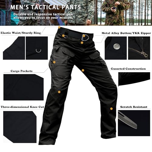 Hiwise Men's Stretch Tactical Pants Water Resistant Ripstop Cargo Pants Outdoor Lightweight EDC Work Hiking Pants