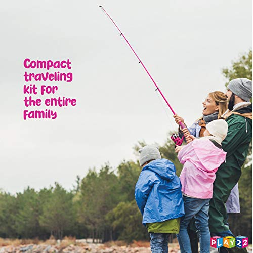 Play22 Kids Fishing Pole Pink - 40 Pc Kids Fishing Rod and Reel Combos - Fishing Poles for Youth Kids Includes Fishing Tac...