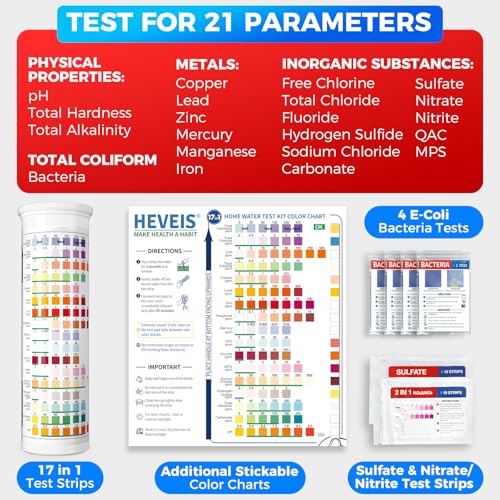 21-in-1 Home Drinking Water Testing Kit - 120 Strips + 4 Bacteria Tests - Tap and Well Water Test Kit, Easy to Test and Re...