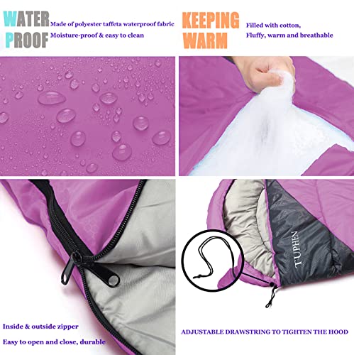 tuphen- Sleeping Bags for Adults Kids Boys Girls Backpacking Hiking Camping Microfiber Liner, Cold Warm Weather 4 Seasons ...