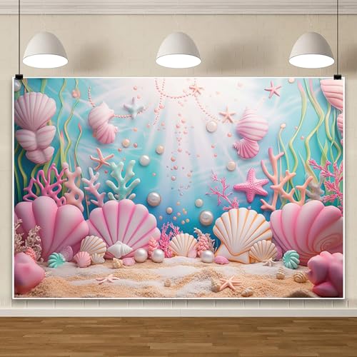 AOFOTO Pink Birthday Decorations Backdrop for Girls Party Seashell Pearl Happy Birthday Banner Underwater World Kids Baby ...