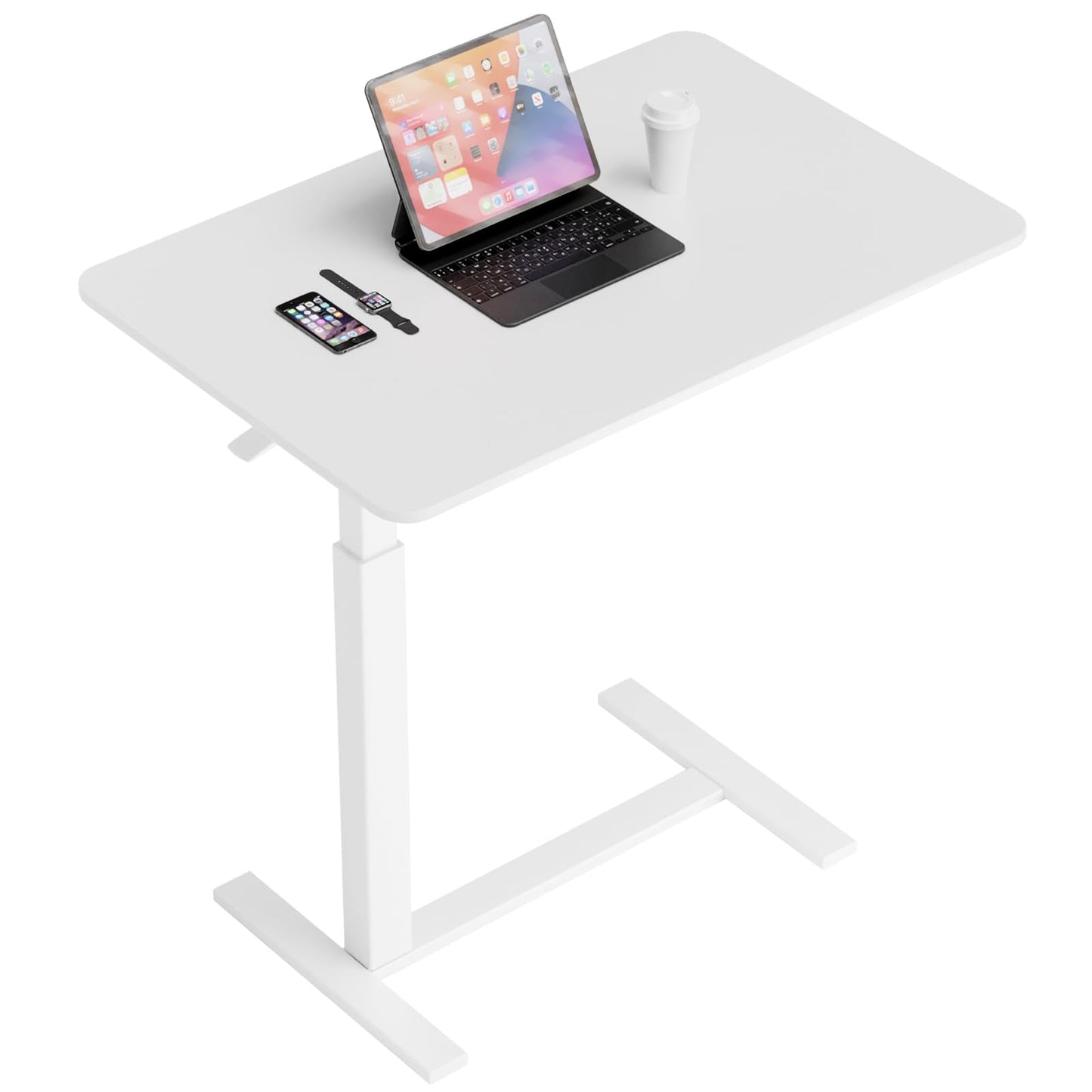 Sweetcrispy Overbed Bedside Table with Wheels, Adjustable Hospital & Home Use Bed Table, Rolling Laptop Table, Mobile Standing Desk, White