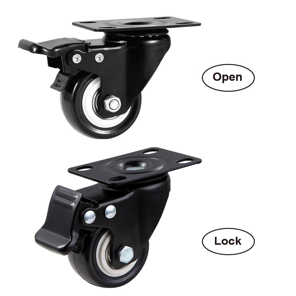 ASHGOOB 2" Caster Wheels Set of 4, Heavy Duty Casters with Brake, No Noise Locking Polyurethane (PU) Wheels, Swivel Plate Castors Pack 4