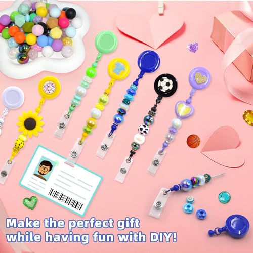 30pcs Colorful Beadable Badge Reels Making Kits - Beaded Blank Bars Bulk - Retractable Badge Reel with Belt Clip for ID Na...