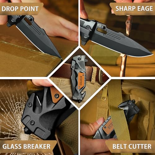 NedFoss Pocket Folding Knife DA75, 3 in 1 Pocket Knife for Men, Survival Knife with Liner-Lock Belt Clip, Seat Belt Cutte...