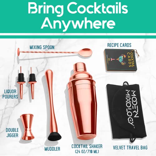 Modern Mixology 8-Piece Cocktail Shaker Set with Velvet Bag | Complete Cocktail Kit Gift Set | Top Bartender Gifts for Men...