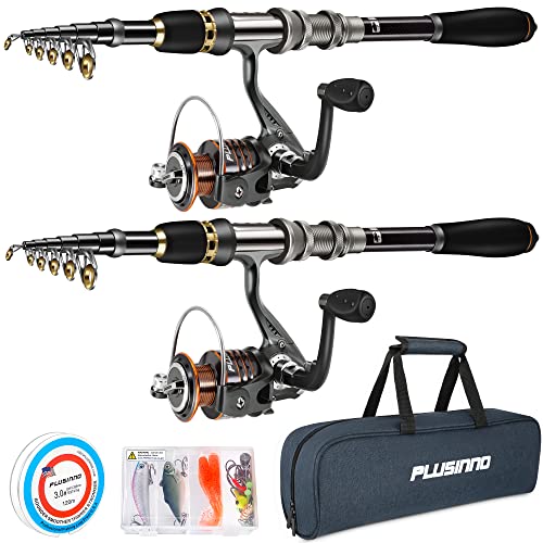 PLUSINNO Fishing Rod, Telescopic Fishing Rod and Reel Combo, Collapsible Travel Fishing Pole Rod Starter Kit, Carbon Fiber...