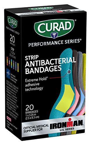 CURAD Performance Series Antibacterial Bandages, Extreme Hold Adhesive Technology, Standard Size Flexible Fabric Bandages ...