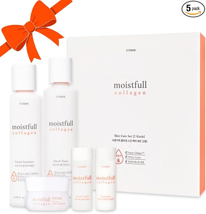 Etude Moistfull Collagen Skin Care Set, Perfect for Gift, Facial Emulsion and Toner, Face Moisturizer, Toner for Face, Super Collagen Water, Instant Moisture Recharge, Korean Skin Care, Beauty
