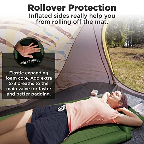 Camping Pad with Armrest & Pillow - Self-Inflating Air Mattress - Rollover Protection - Ultra-Comfortable Mat - Lightweigh...