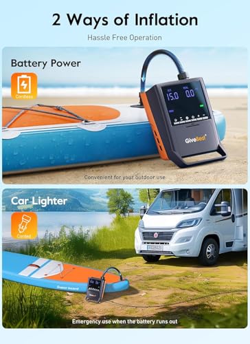 GiveBest Rechargeable Paddle Board Pump, 20 PSI High Pressure and 30% Faster Dual Stage SUP Air Pump with Auto-Off, 3x4500...