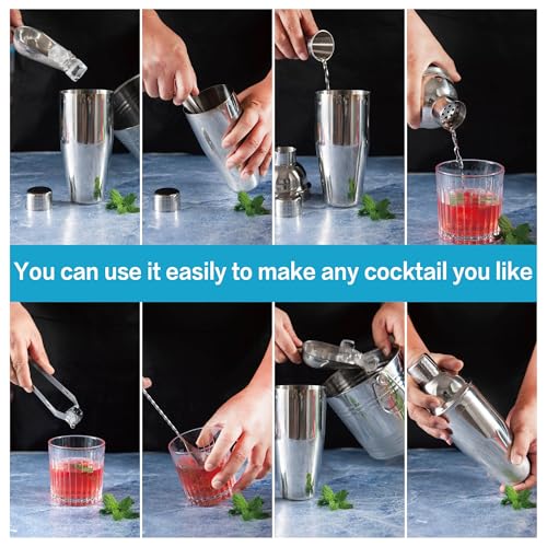 JNWINOG 8-Pcs Cocktail Shaker Set Bartender Kit | Bar Set Drink Mixer Set with Ice Bucket and All Bar Accessory Tools: Mar...