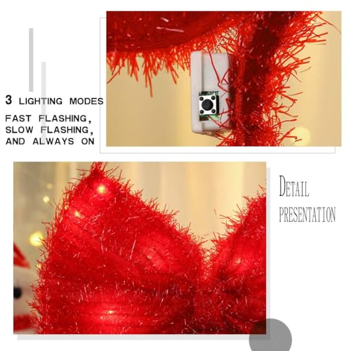 Bouory Light Up Bow Headbands LED Bowknot Hairband Red Bows Head Bands for Women (Red)