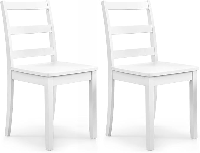 Giantex Wood Dining Chairs Set of 2 White - Wooden Armless Kitchen Chairs with Solid Rubber Wood Legs, Non-Slip Foot Pads, Max Load 400 Lbs, Farmhouse Style High Ladder Back Dining Room Chairs