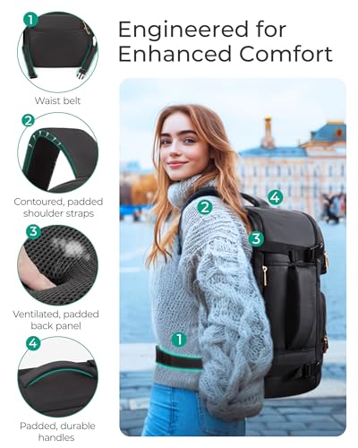 BAGSMART Womens Backpack Carry On Flight Approved, Travel Backpack for Women with Waist Bag, Traveling Lightweight Weekend...